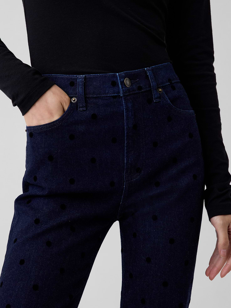Image 5 of 6, High Rise Flocked Dot '90s Slim Straight Jeans