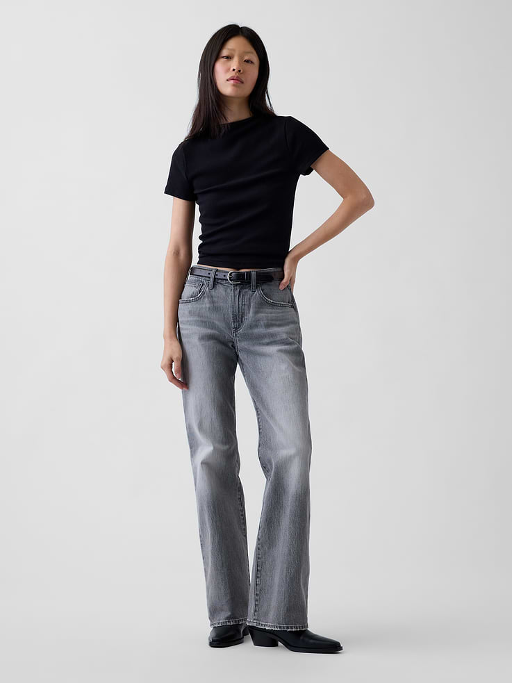 Image 6 of 6, Mid Rise Relaxed Flare Jeans