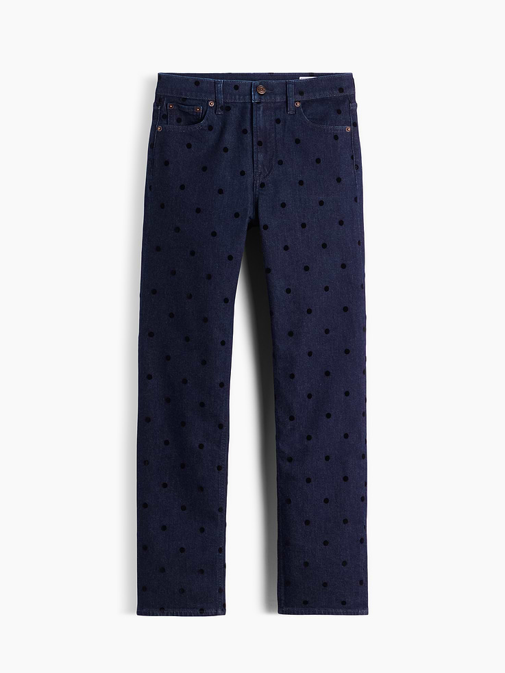 Image 6 of 6, High Rise Flocked Dot '90s Slim Straight Jeans