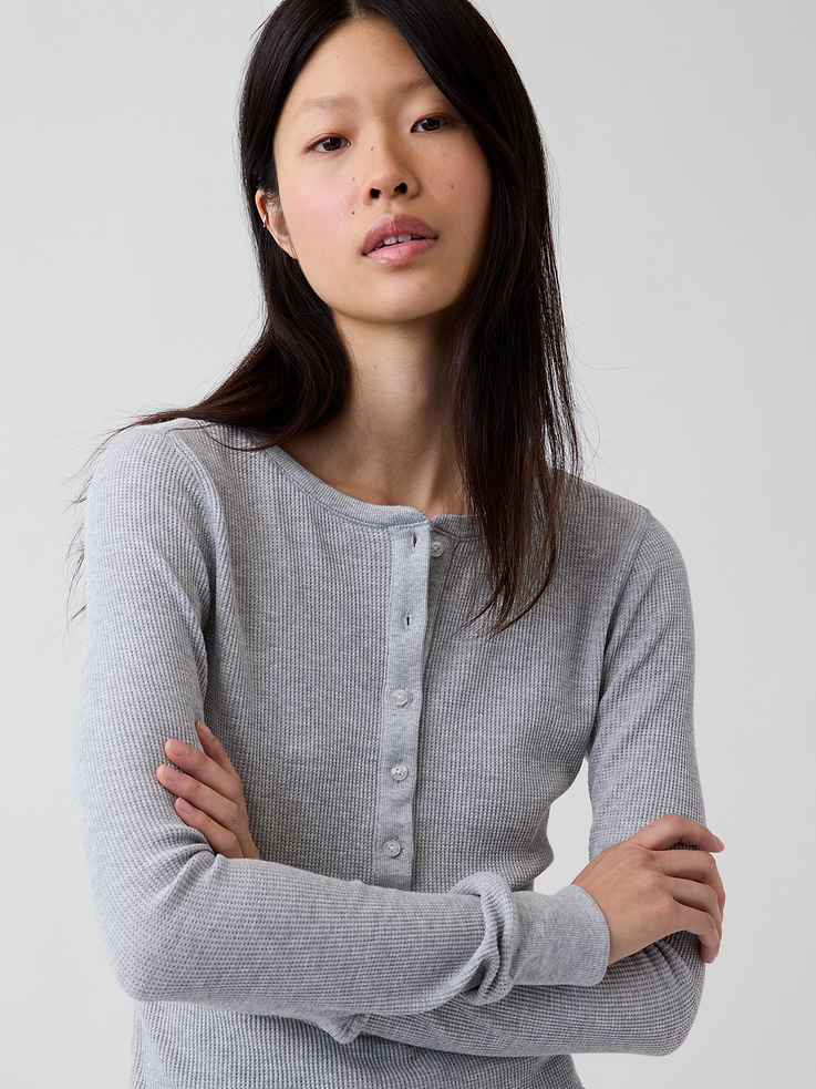 Image 3 de 4, Haut de pyjama henley en tricot gaufré