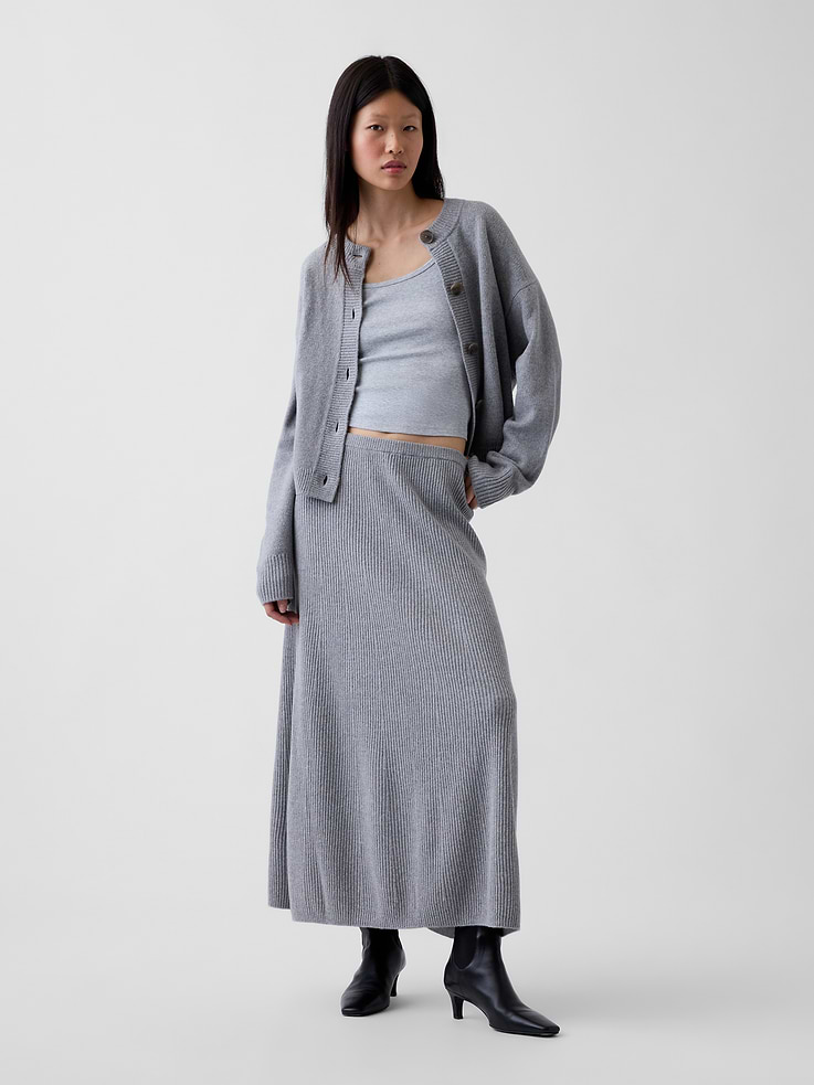 Image 1 of 6, Supersoft, ribbed knit cotton-blend easy pull-on maxi sweater skirt., Elasticized waist., Side slit., Product #1182626