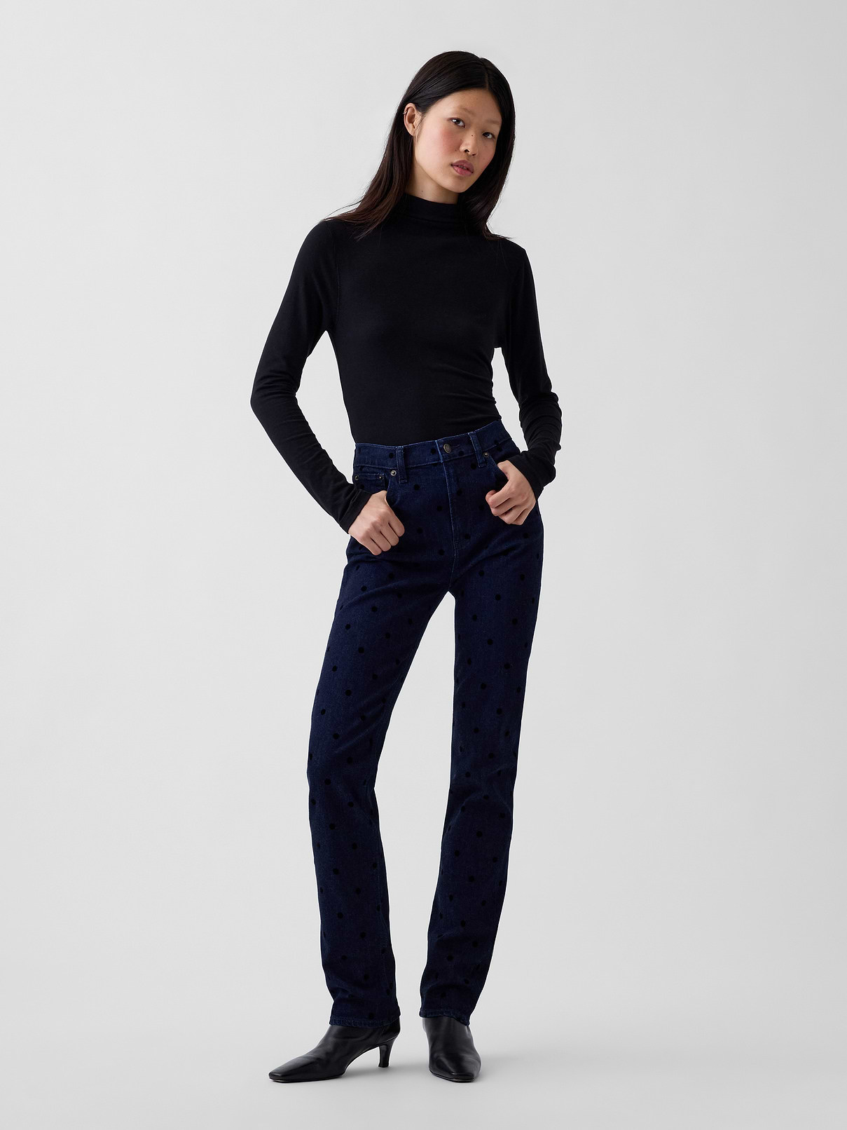 High Rise Flocked Dot '90s Slim Straight Jeans