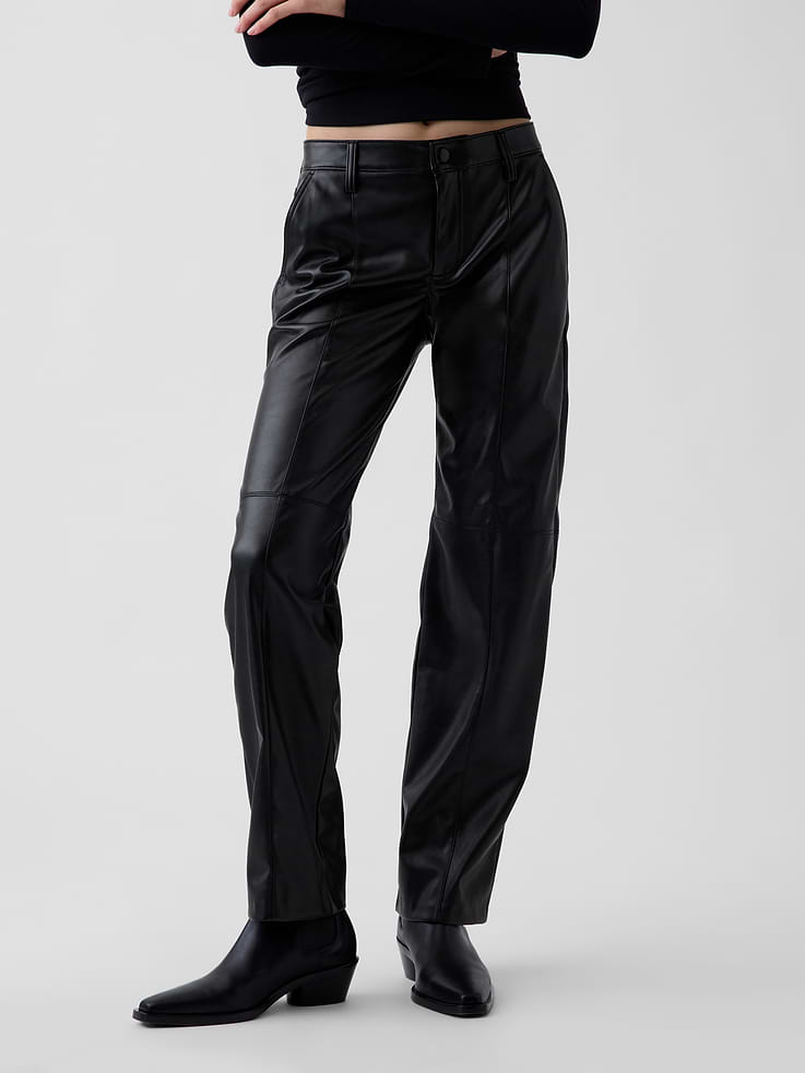 Image 2 of 6, Mid Rise Recycled Vegan Leather Relaxed Straight Pants