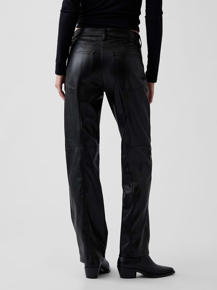Image 4 of 6, Mid Rise Recycled Vegan Leather Relaxed Straight Pants