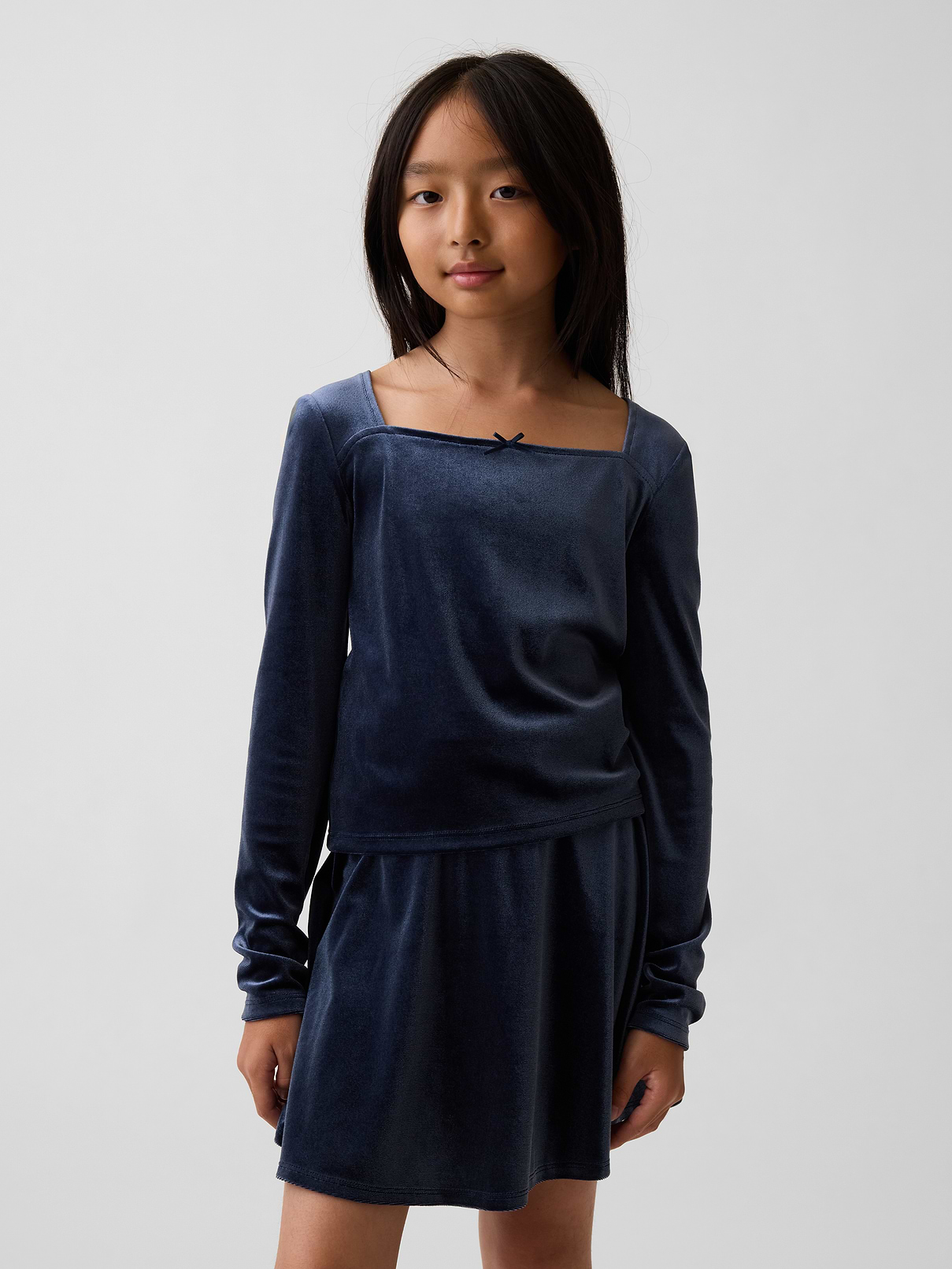 Kids Velour Square-Neck Top