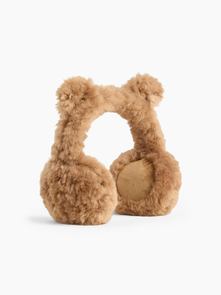 Image 1 of 2, Soft sherpa toddler earmuffs., Bear ear appliques at top., Product #1185852