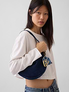 Image 2 of 6, Small Denim Crescent Crossbody