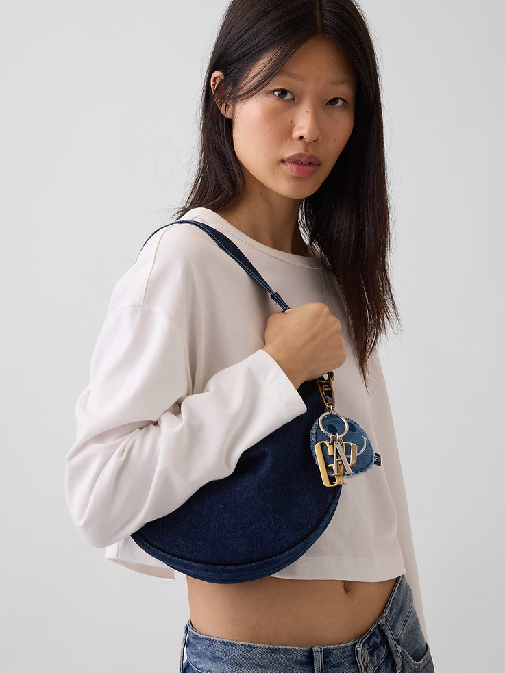 Image 2 of 6, Small Denim Crescent Crossbody