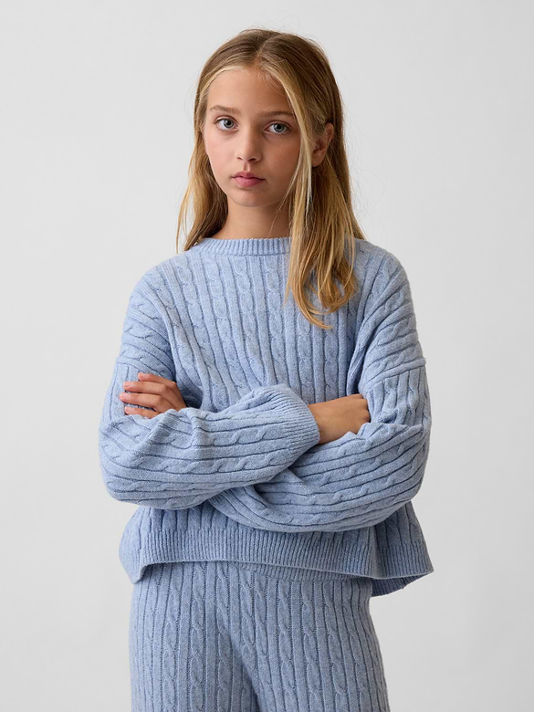 CashSoft Cable-Knit Oversized Crew Sweater