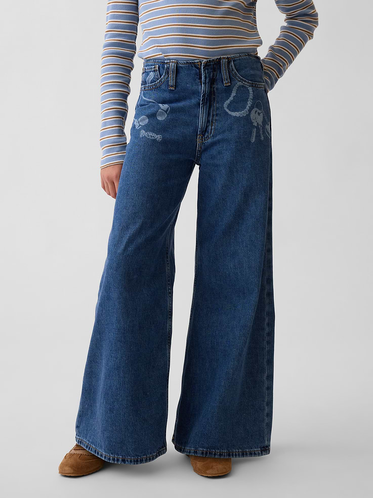 Image 3 of 6, Kids Low Rise Laser-Print Baggy Jeans
