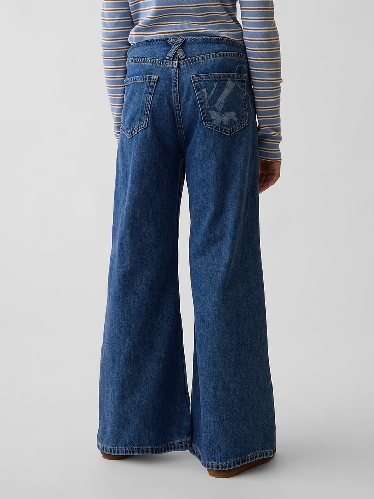 Image 4 of 6, Kids Low Rise Laser-Print Baggy Jeans