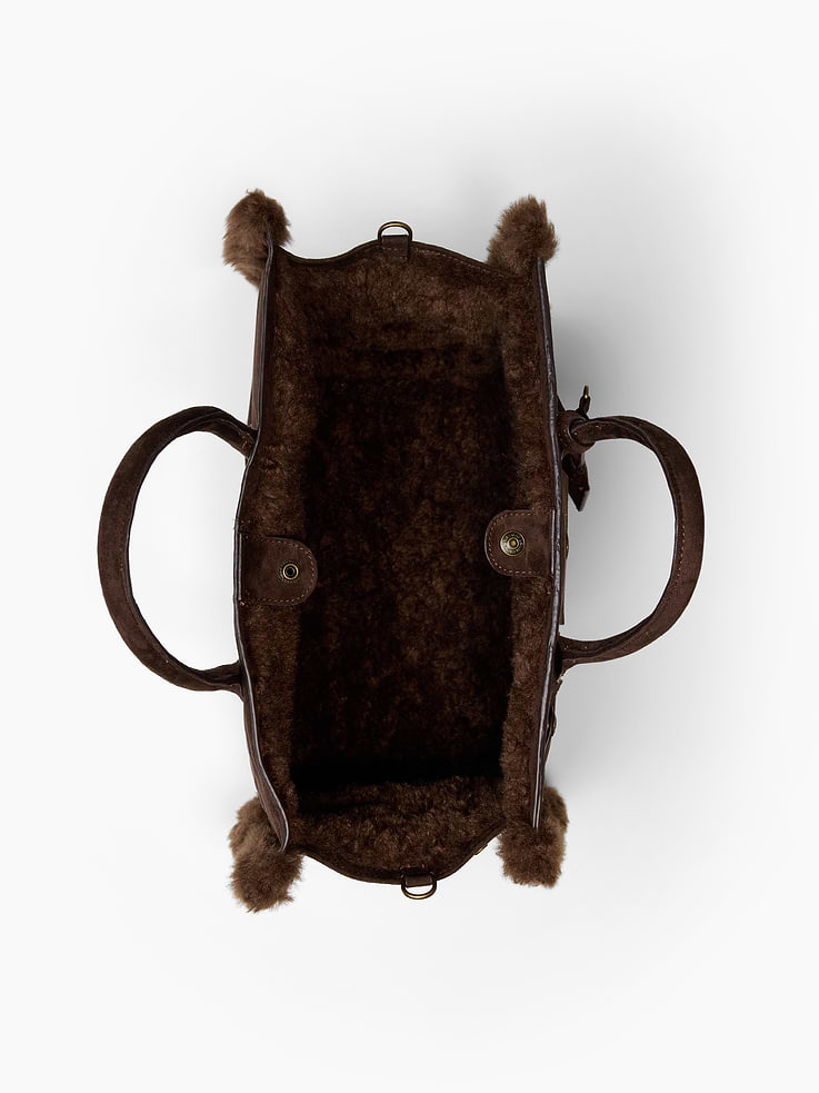 Image 7 of 7, Sherpa-Lined Vegan Suede Five Pocket Tote