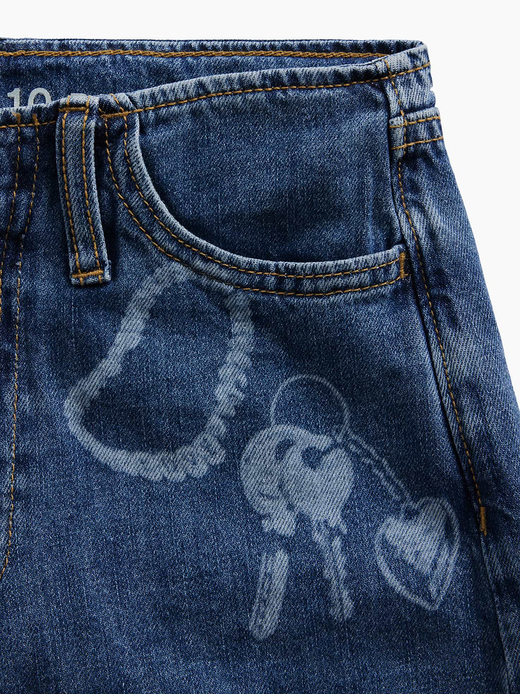 Image 6 of 6, Kids Low Rise Laser-Print Baggy Jeans