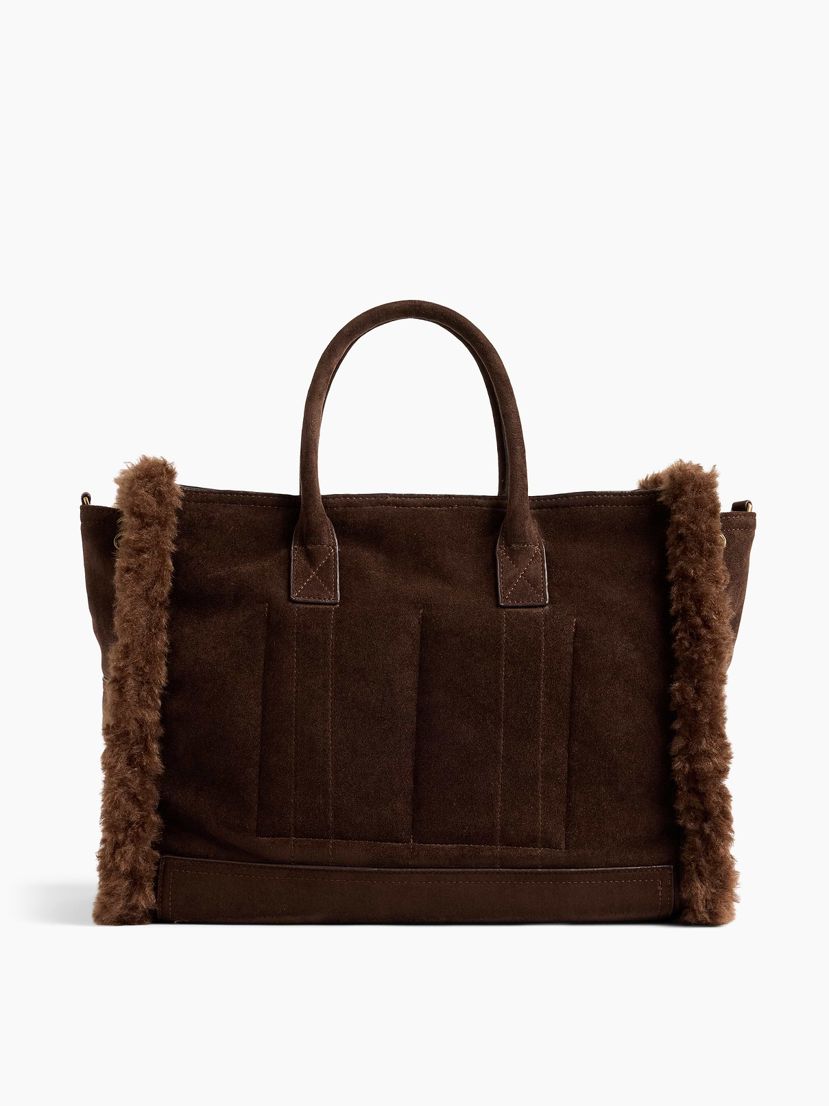 Image 4 of 7, Sherpa-Lined Vegan Suede Five Pocket Tote