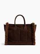 Image 4 of 7, Sherpa-Lined Vegan Suede Five Pocket Tote