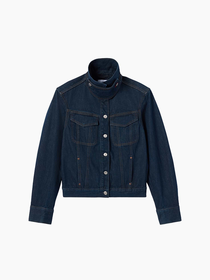 Image 9 of 10, Gap × Victoria Beckham Latch-Collar Denim Jacket, Cardmember Early Access