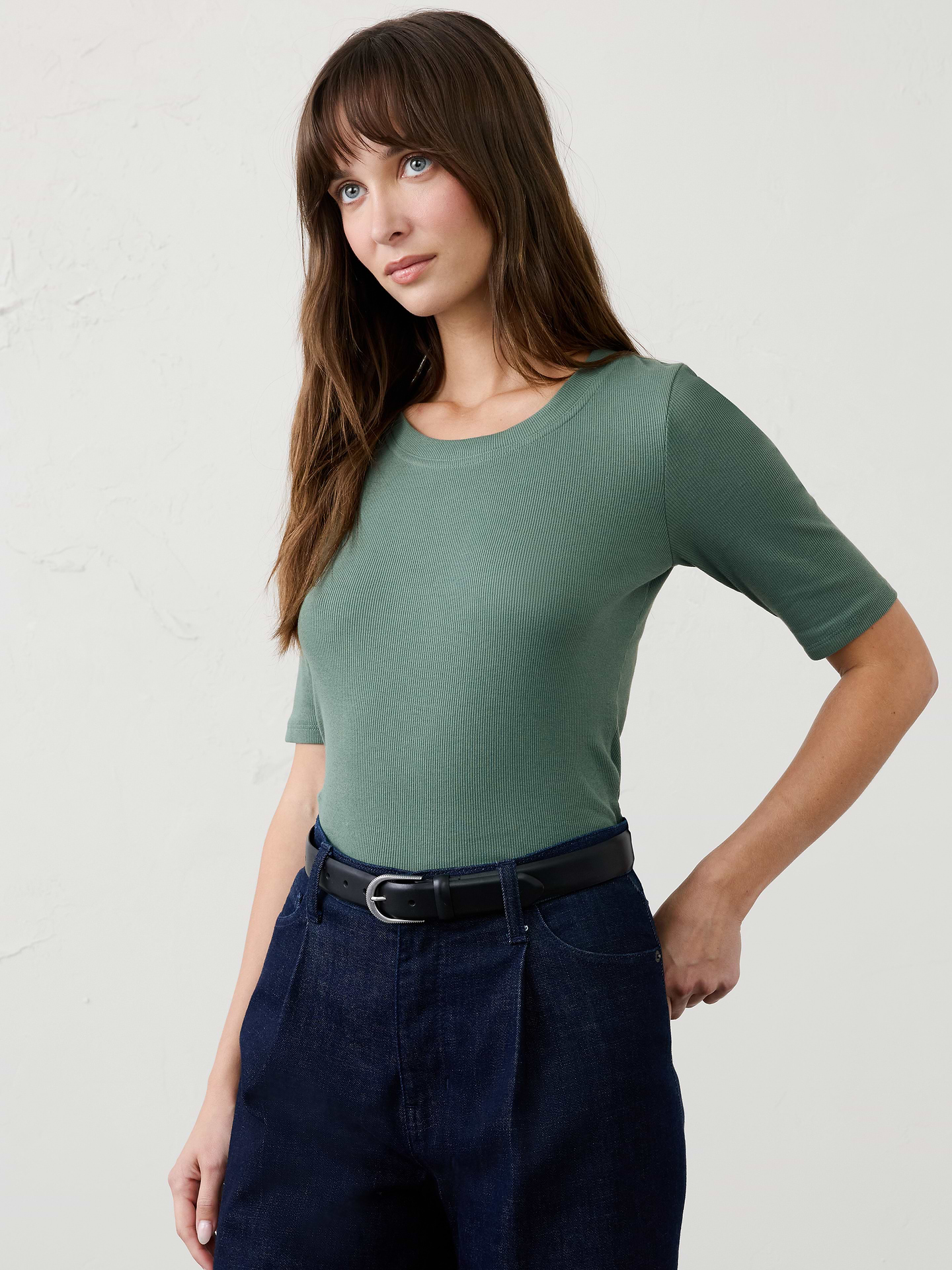 Image 1 of 8, Crew neck. Elbow-length sleeves., Straight hem., Made exclusively for Banana Republic Factory., Product #759020