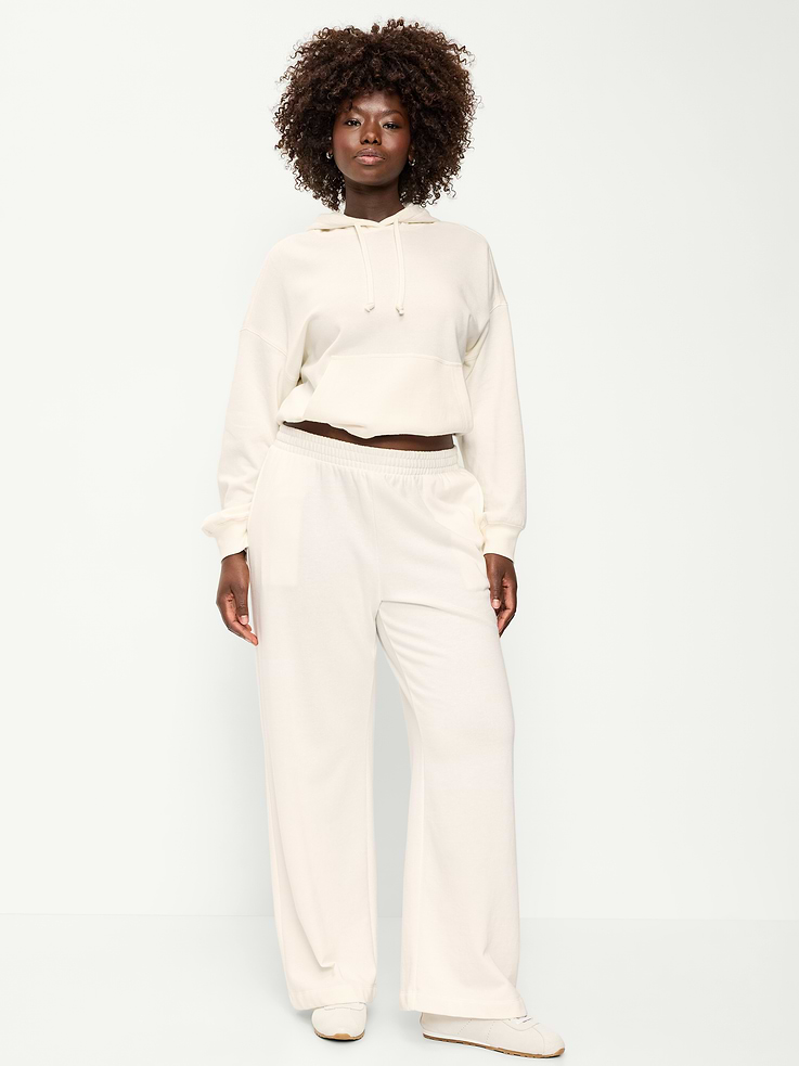 Image 5 de 10, Pantalon en coton ouaté à jambe large et à taille haute PurConfort
