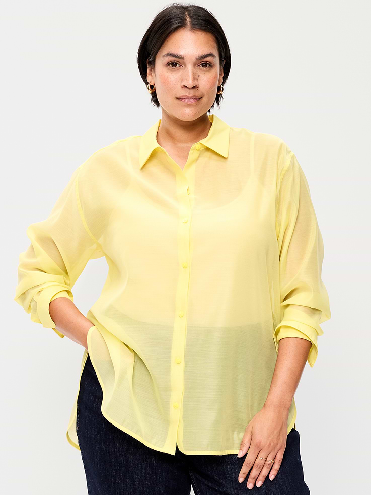 Image 7 of 8, Organza Button-Down Shirt