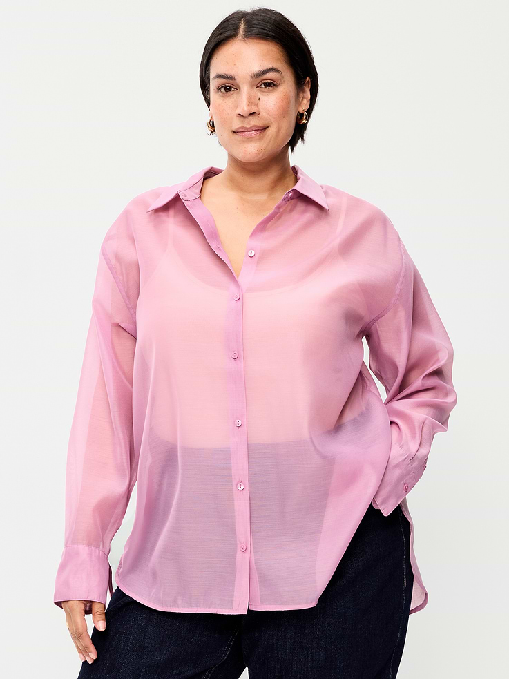 Image 5 of 6, Organza Button-Down Shirt