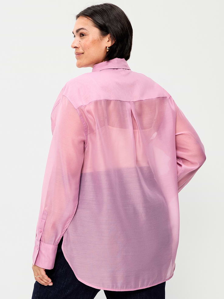 Image 6 of 6, Organza Button-Down Shirt
