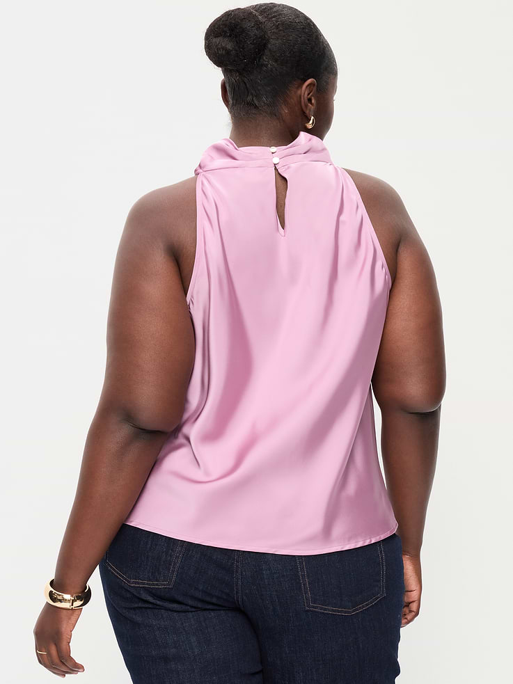 Image 5 of 6, Satin Cowl-Neck Tank Top