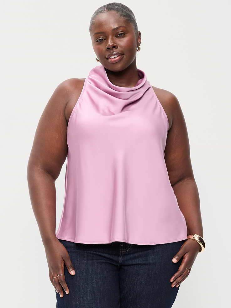 Image 4 of 6, Satin Cowl-Neck Tank Top