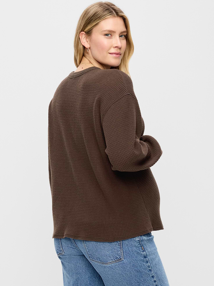 Image 2 of 4, Maternity Long-Sleeve Waffle Knit Henley Top