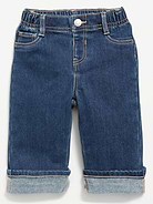 Image 1 of 3, high rise, elasticized waistband, decorative button closure, faux fly, decorative scoop and coin faux pockets at front, patch pockets at back, Product #1183995