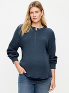 Image 1 of 2, crew neck, three-button henely placket, long sleeves, drop shoulders, Product #915811