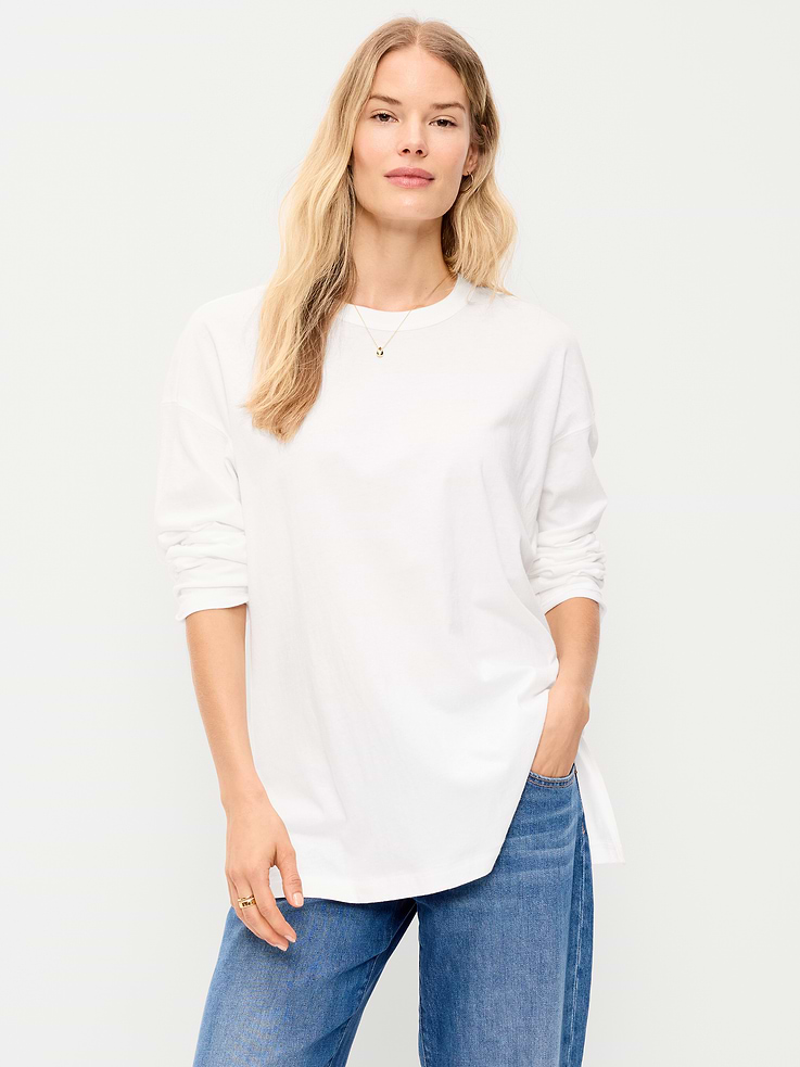 Image 1 of 4, crew neck, long drop-shoulder sleeves, Product #909488