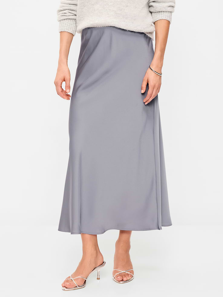 Image 2 of 8, Satin A-Line Maxi Skirt