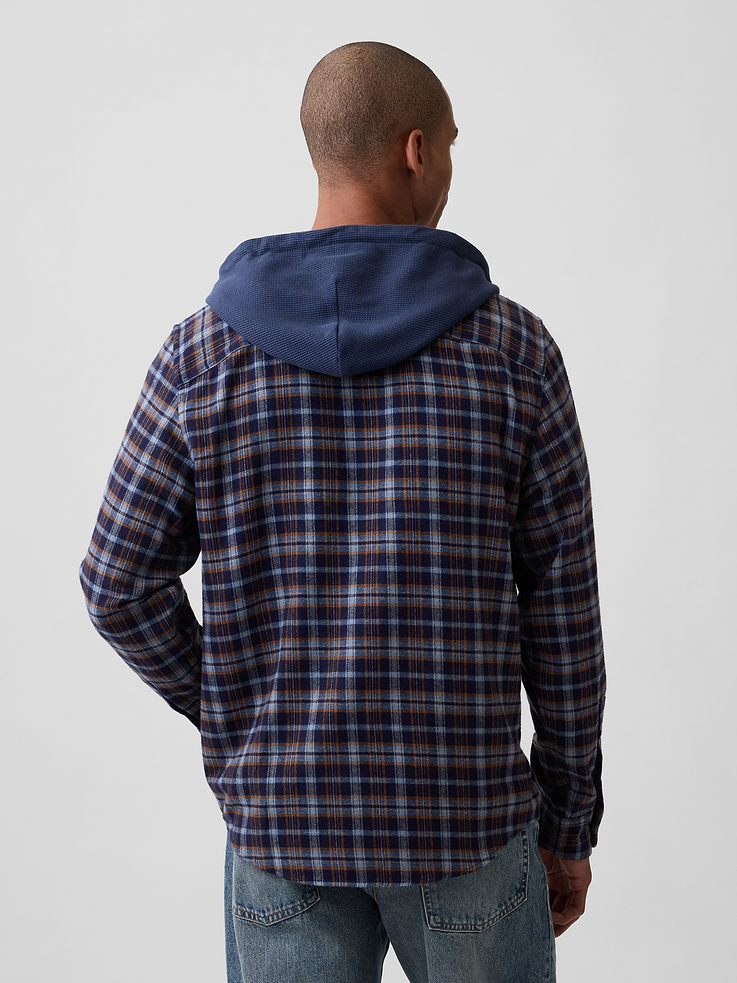 Image 2 of 5, Hooded Flannel Shirt in Standard Fit
