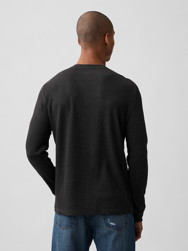 Image 2 of 5, Waffle-Knit Henley T-Shirt