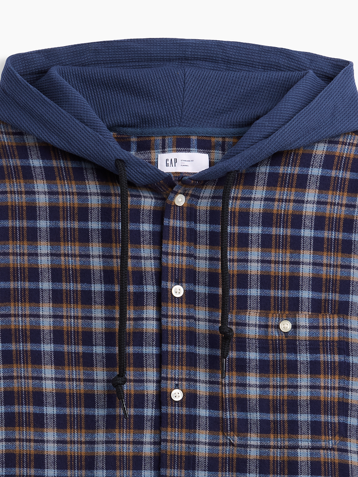 Image 4 of 5, Hooded Flannel Shirt in Standard Fit