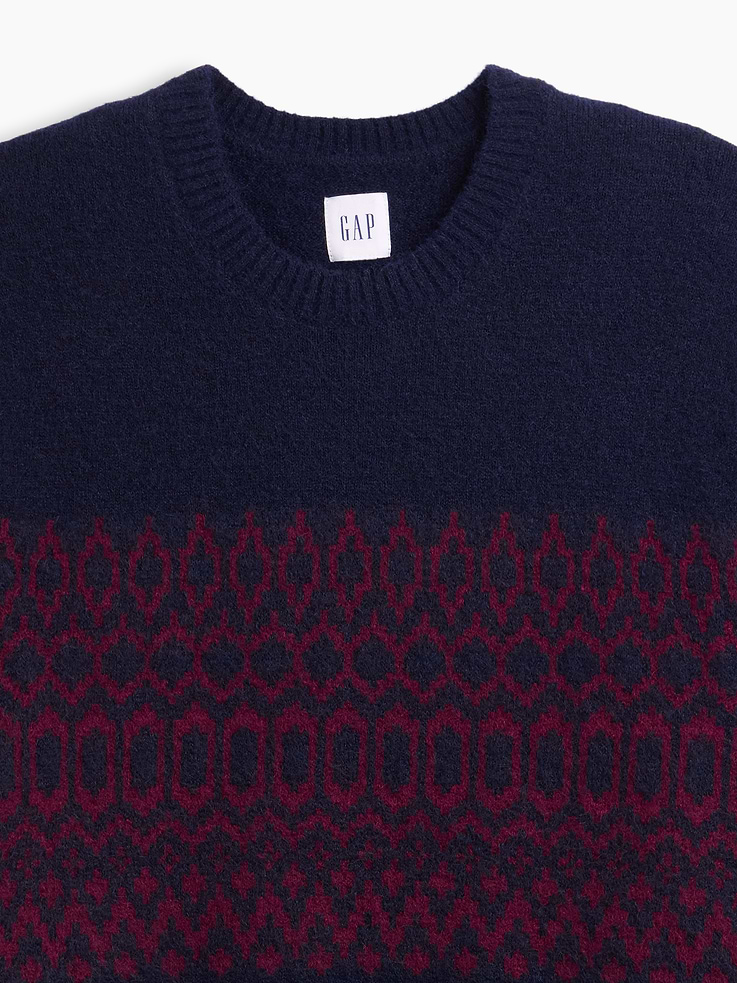 Image 4 of 5, Recycled Fair Isle Fuzzy Crewneck Sweater