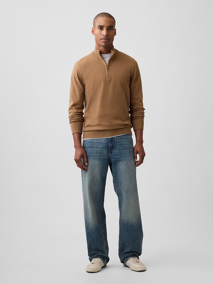 Image 3 of 5, Relaxed Mockneck Quarter-Zip Sweater