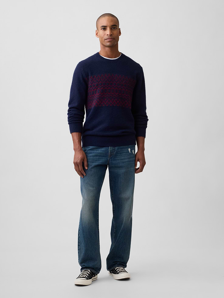 Image 3 of 5, Recycled Fair Isle Fuzzy Crewneck Sweater
