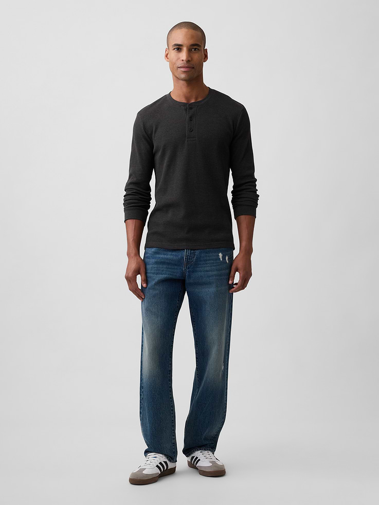 Image 3 of 5, Waffle-Knit Henley T-Shirt