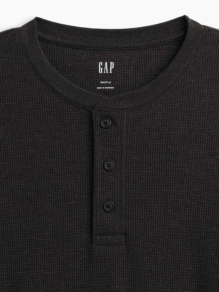 Image 4 of 5, Waffle-Knit Henley T-Shirt