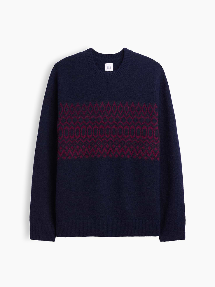 Image 5 of 5, Recycled Fair Isle Fuzzy Crewneck Sweater