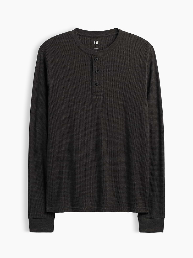 Image 5 of 5, Waffle-Knit Henley T-Shirt