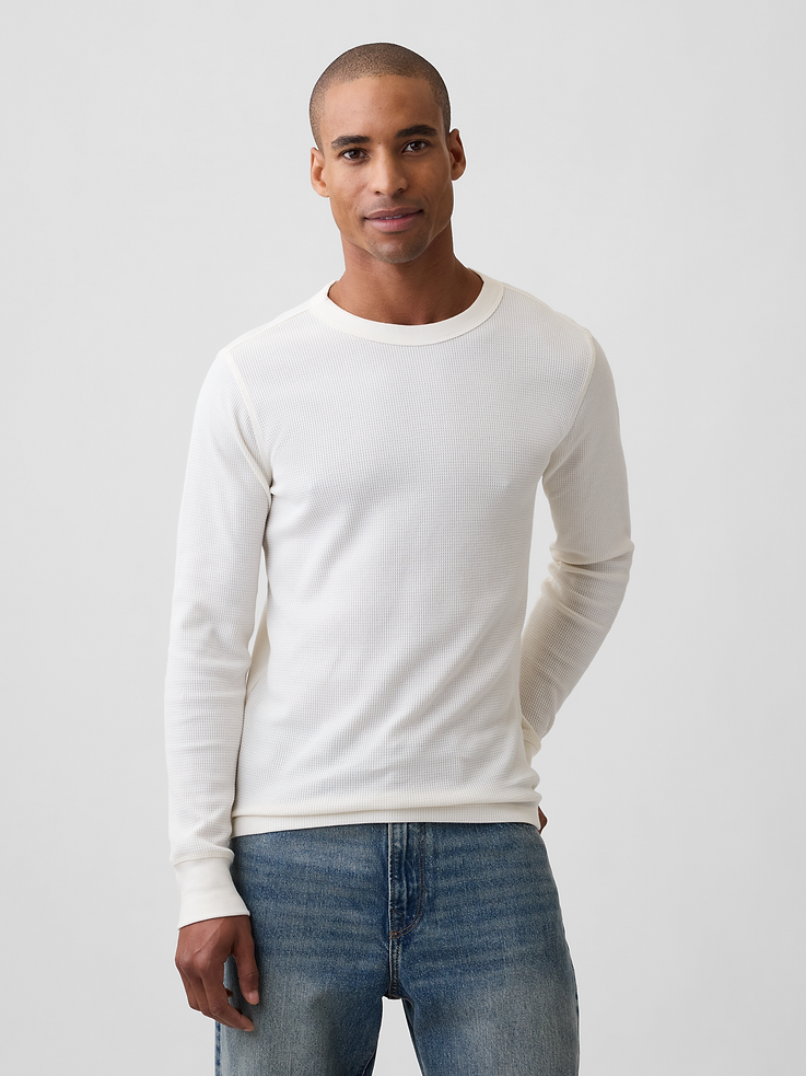 Image 1 of 5, Soft waffle knit., Long sleeves with banded cuffs., Crewneck., Select styles have allover print., Product #1180044