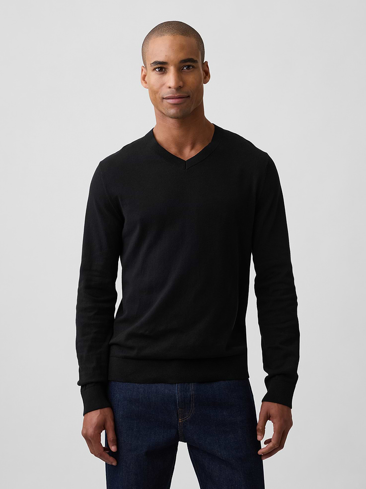 Image 1 of 5, Soft cotton knit., Long sleeves with ribbed cuffs., V-neck., Ribbed hem., This product was made in a factory that invests in gender equity and women’s empowerment through RISE. Learn more at, Product #1178478