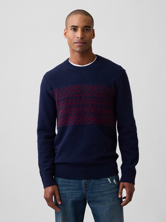 Recycled Fair Isle Fuzzy Crewneck Sweater