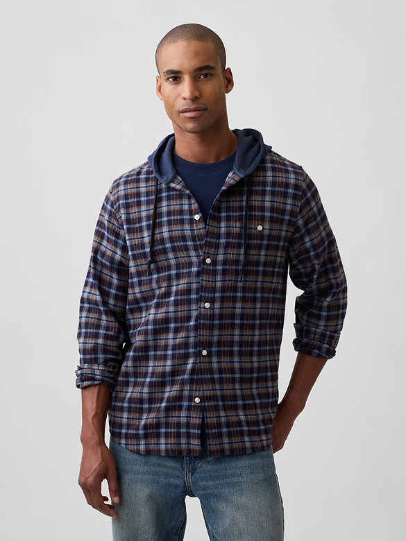 Hooded Flannel Shirt in Standard Fit