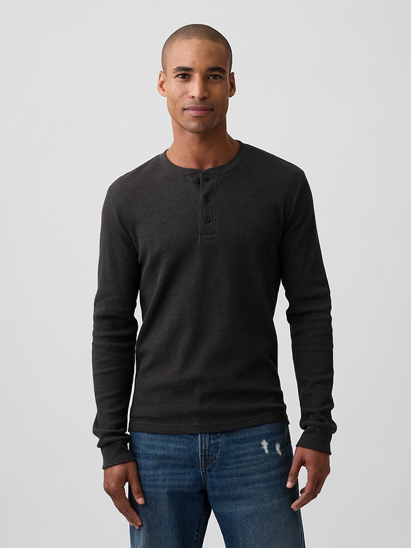 Waffle-Knit Henley T-Shirt