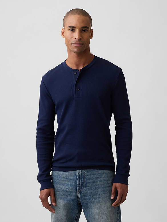 Waffle-Knit Henley T-Shirt