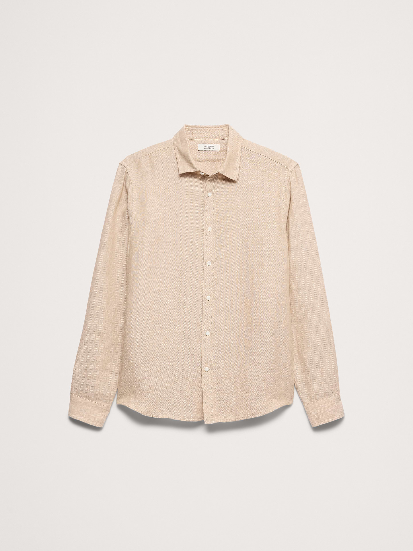 Image 4 of 7, Slim-Fit Linen-Blend Herringbone Shirt