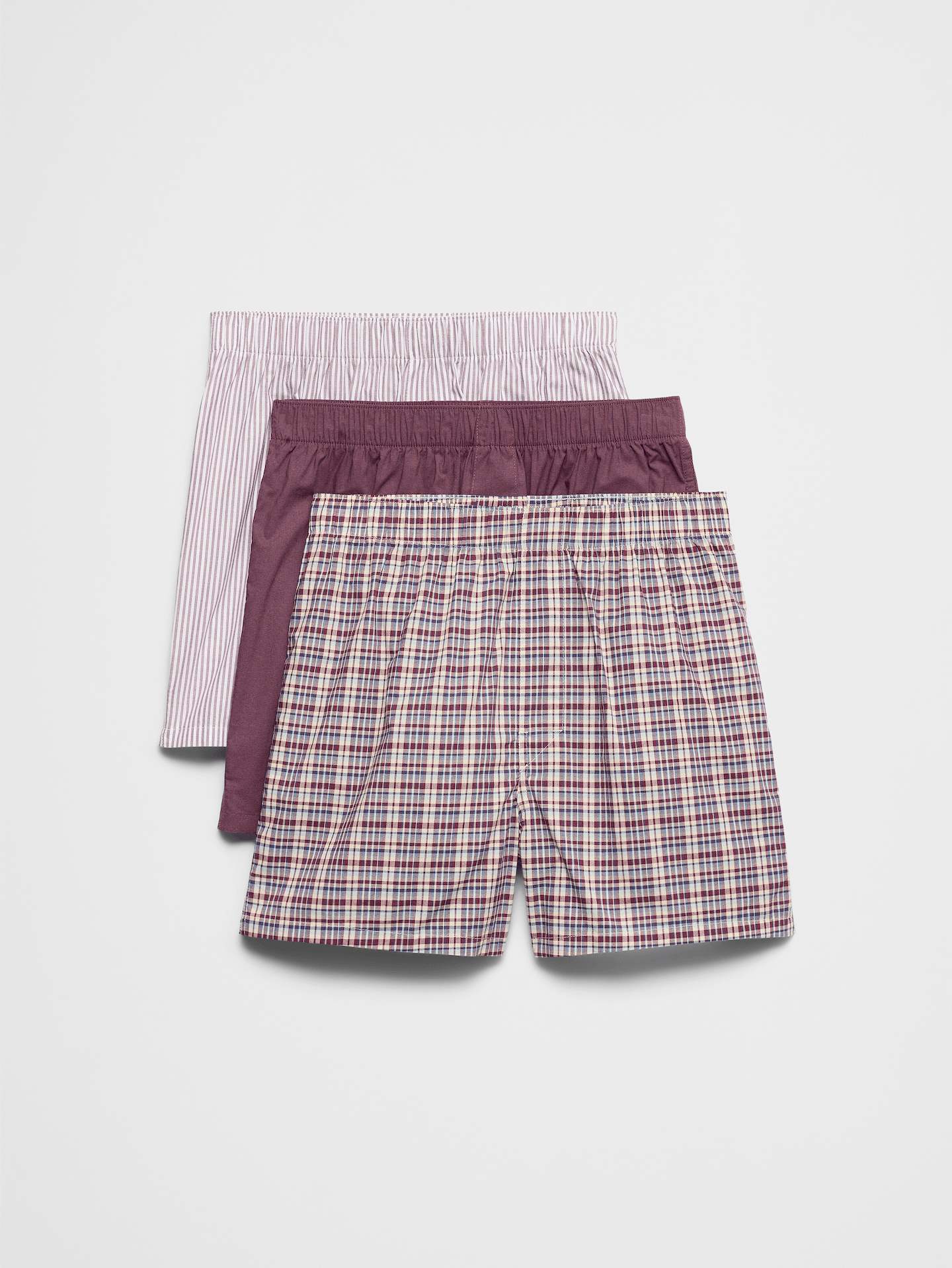 Image 1 of 1, A new assortment of our most-loved, ultra-comfortable boxers. Perfect as a thoughtful gift or an easy way to refresh your everyday essentials. A staple worth stocking up on., Additionally we've added a leg vent for a more comfortable wear, especially while sitting down. We continue to offer a tagless boxer, with a 4" inseam (Please be aware we allow for 1/4" variance)., Each pack comes with 3 boxers., Made exclusively for Banana Republic Factory., Product #1184490